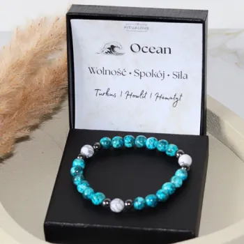 Bransoletka Męska Ocean z Turkusu i Howlitu – Kamienie Naturalne | Prezent dla Mężczyzny